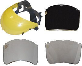 A clear face shield for cutting/grinding and a shade 7 face shield for gas cutting