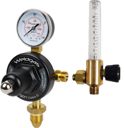 A fixed pressure TIG regulator and a flowmeter for consistent setting of gas flow rate.